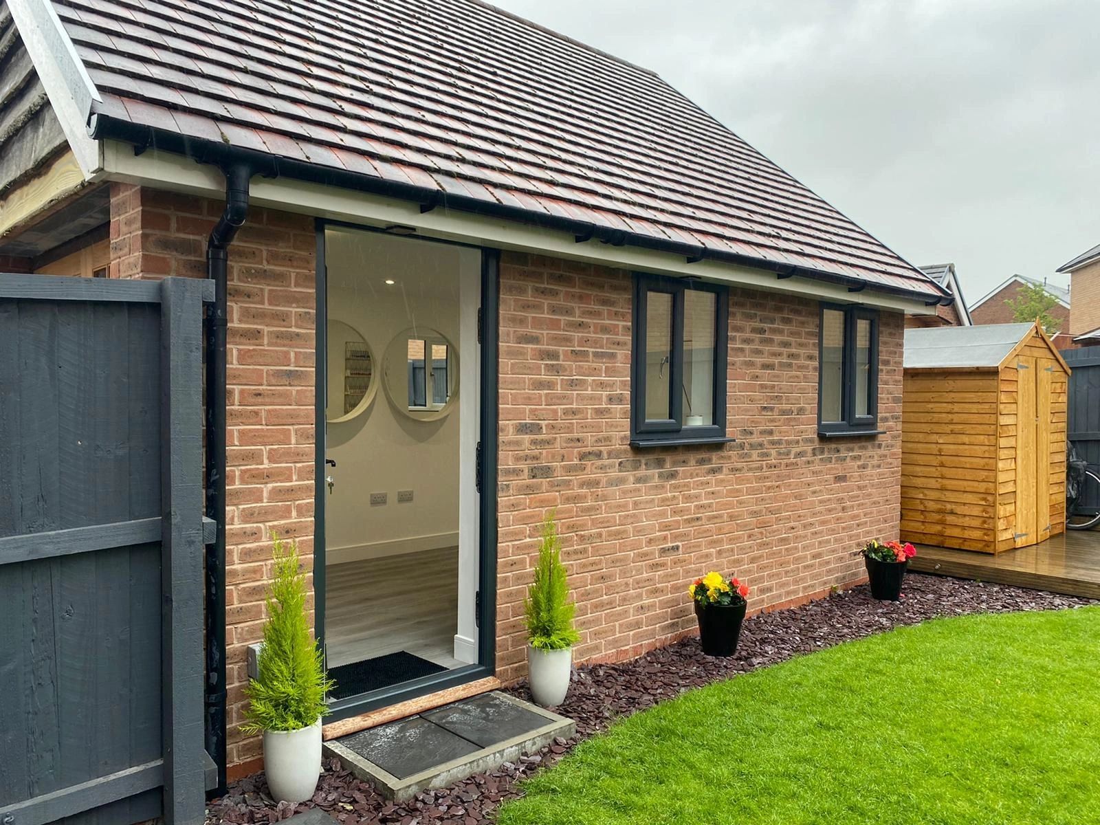 Garage converted into a finished home office annexe